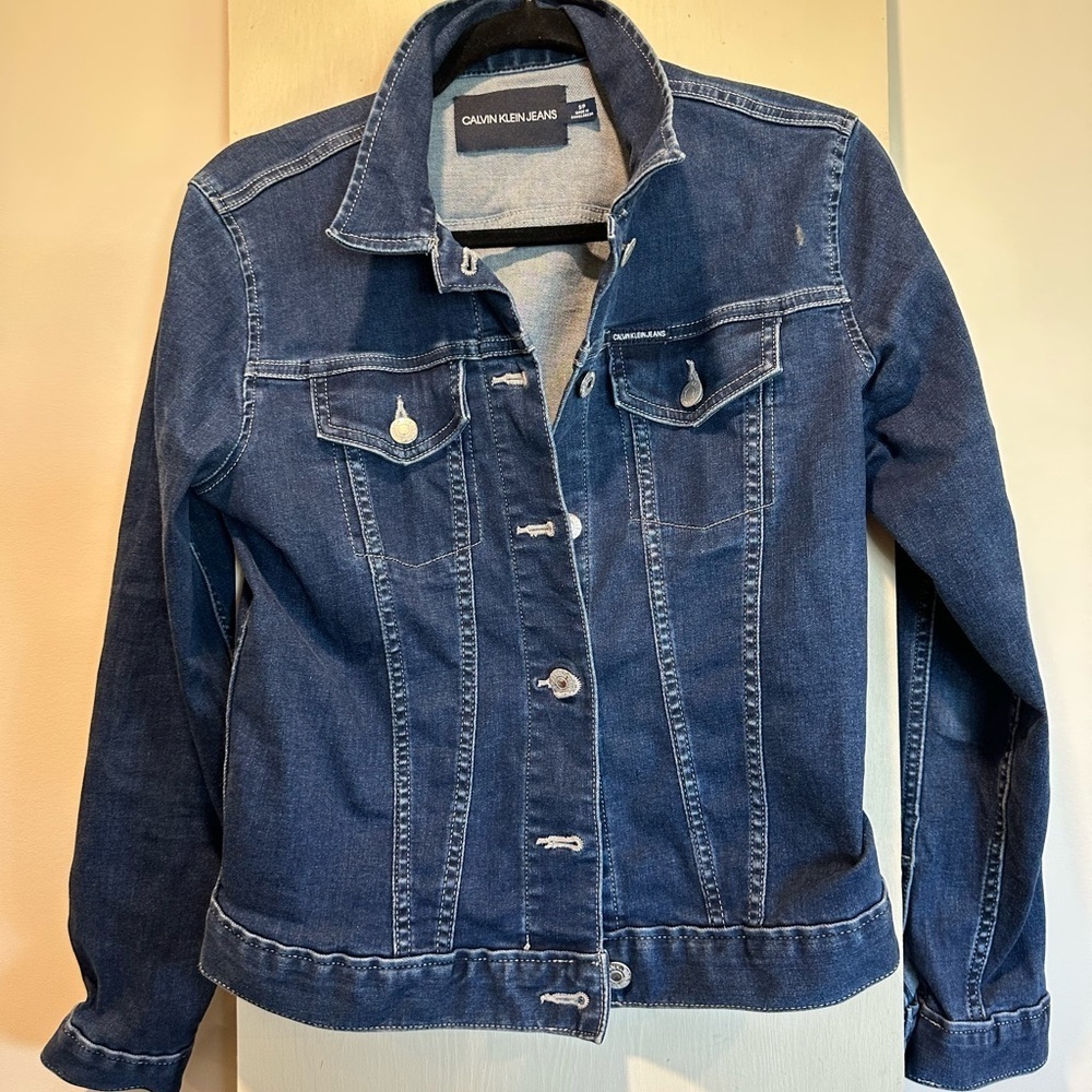 Calvin Klein Jeans Blue Cropped Denim Jacket - Picture 1 of 4